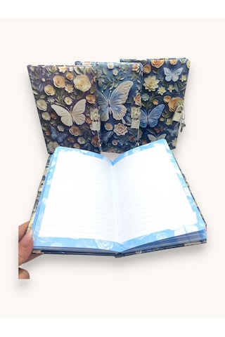 Beyaz Kelebek 3d Görünümlü Hatıra Defteri Günlük Kilitli Defter 80 Yaprak