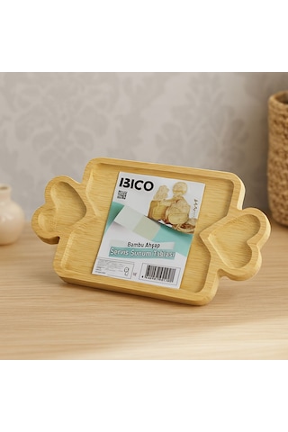 Bambu Ahşap Servis Tepsisi 25x14 Cm - 3 Bölmeli Sunum Tahtası Açık Mavi