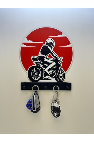 3d Dekoratif Motorcu Anahtar Askılığı V1 Kırmızı