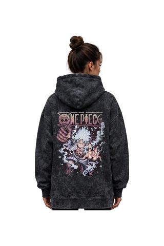 Sevbano One Piece Monkey D. Luffy Anime Baskılı Unisex Oversize Yıkamalı Siyah