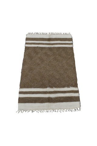 Kilim Antik El Dokuma Yün Çizgili Tiftik Siirt Battaniyesi 0025 - Yeni - Açık Kahverengi