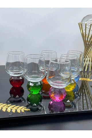 6 Kişilik Cam Renkli Elmas Ayaklı Kahve Yanı Bardağı Bardak 50ml