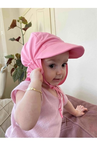 Yorni Flap Ense Korumalı Boyundan Bağlamalı Bebek Güneş Şapka Pembe