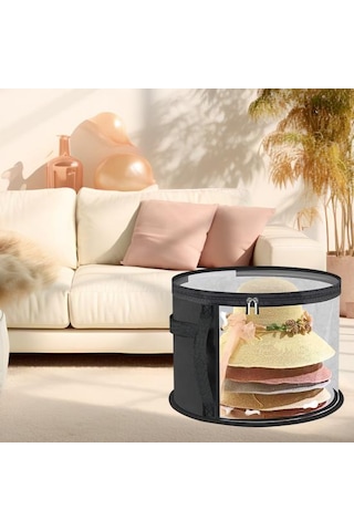 Saplı Fermuarlı Büyük Boy Şeffaf Şapka Saklama Çantası Şeffaf Tasarım Katlanabilir Kovboy Şapka Düzenleyici Geniş Kenarlı Şapka Kılıfı Siyah