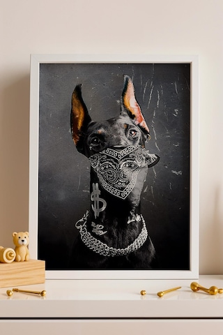 Bad Dog Çerçeveli Tablo Bandanalı Gangster Doberman Köpek Hip-hop Hayranlarına Hediye Modifiye Sanat