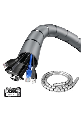 Ropcomp Spiral Kablo Kanalı Kablo Düzenleyici Toplayıcı Tutucu 1.5m 22mm Gri