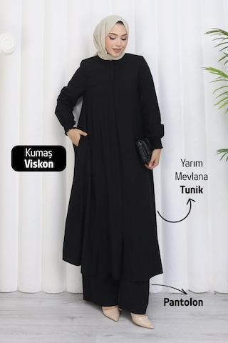 Rahvel Umre Takımı Viskon Kumaş Tunik Pantolon Bir Arada Terletmez İç Göstermez Siyah
