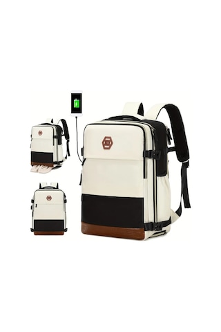 Cordial Kadınlar İçin Moda Sırt Çantası Beyaz Ve Siyah 15.6 İnç Dizüstü Çantası Seyahat Fonksiyonlu Havayolu Onaylı Beyaz Ve Siyah