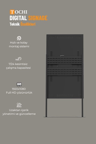 Ayaklı Digital Signage  Ekranı 2000-30000 Nıt Yüksek Parlaklık Full Hd 7/24 Reklam Ekranı 75 İnç