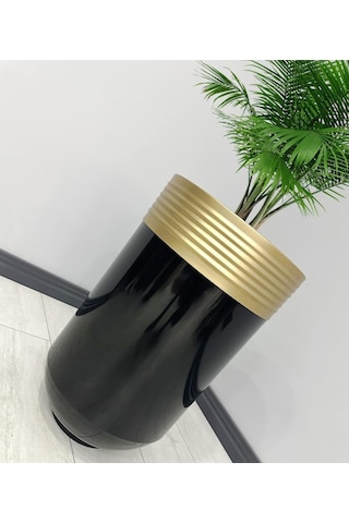 Elegant Dekoratif Eskitme Darbuka Parlak Siyah Saksı 70cm