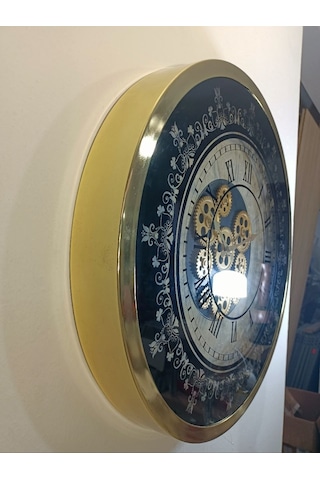 Biev 60 Cm Çarklı Boyutlu Gold Kaplama Duvar Saati Altın - Mavi