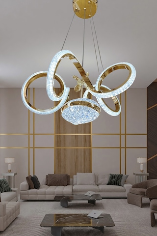 Kıvrım Eliza Tek Toplu Simli Slikonlu Modern Oturma Led Avizesi - Kumandasız / Gold Gold