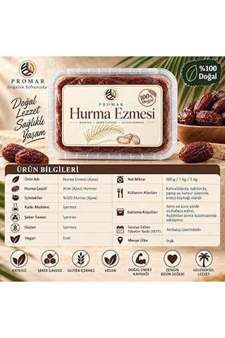 Katkısız Doğal Hurma Ezmesi - %100 Hurma Püresi 1 Kg