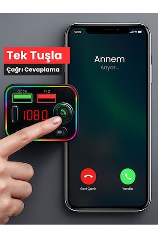Bluetooth 5.3 Araç İçi Fm Transmitter Pd 25w Qc 3.0 Çift Usb Ekranlı Handsfree