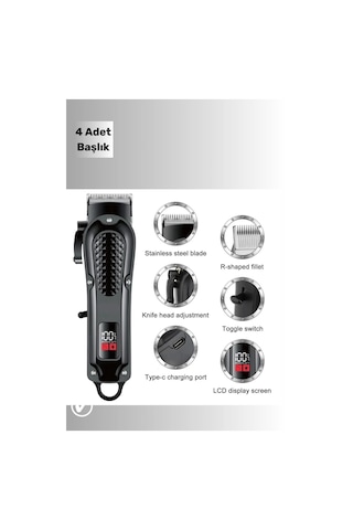 Wintoup Profesyonel Kuaför Tipi Tıraş Makinesi Şarjlı Dijital Göstergeli Saç Kesim