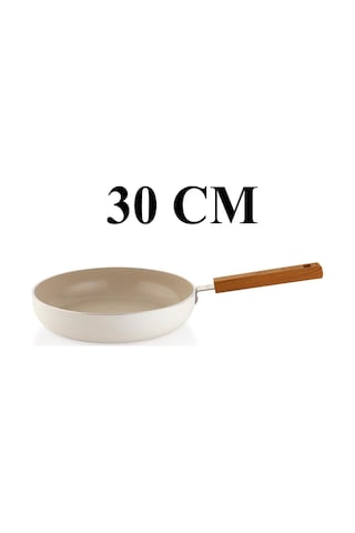 Schafer Ceramoni Seramik Basık Tencere 30 Cm Ve Tava Seti Krem Krem