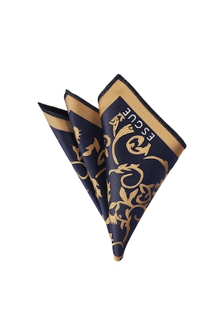 Esgue Hand Made 7.5 Cm Sarı - Lacivert Desenli Kravat Mendil Lacivert - Gri