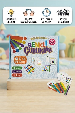 60 Parça Renkli Çubuklar Hızlı Olanın Kazandığı Zihinsel Gelişimi Destekleyen Akıl Ve Zeka Oyunu