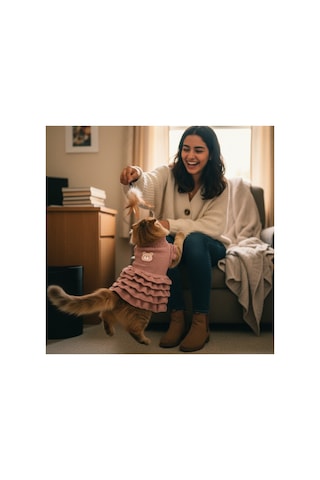 Kedi Ve Köpek İçin Pembe Simli Fırfırlı Kazak