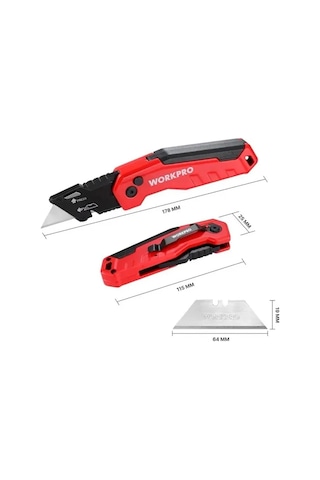 Workpro Wp211026 Katlanır Çok Amaçlı Profesyonel Rötuş Maket Bıçağı + 14 Adet Yedek Bıçak Fr Wp211026