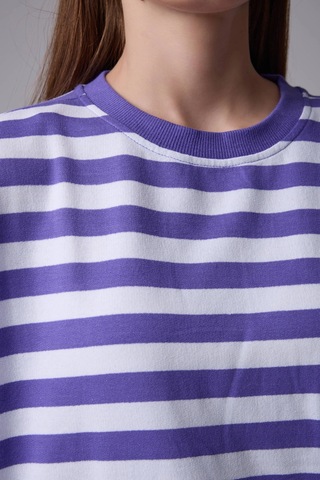 Defys Kadın Çizgili Oversıze Sweat Mor-beyaz - 608041455 Mor-beyaz
