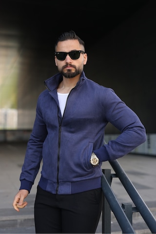 Baselco Dik Yaka Slim Fit Mevsimlik Astarlı Süet Ceket Lacivert