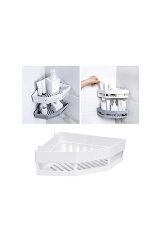 Pazly Üçgen Suntek Şampuan Rafı Raf Paslanmaz Magideal Köşe Depolama Beyaz Uz Çok Renkli