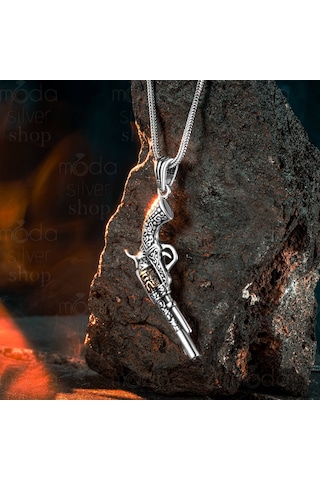 925 Ayar Gümüş Silah Tasarım Erkek Kolye Gümüş