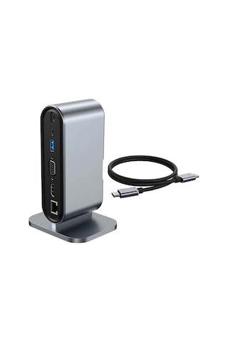Type-C to Hdmi 4K@30Hz, VGA 4xUSB3.0, RJ45 Ethernet, Kart Okuyucu, PD 100W, 3.5mm Ses Çevirici Kablo