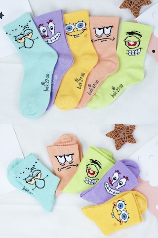 Bgk 5 Çift Bebek Sünger Bob Desenli Çorap Çok Renkli