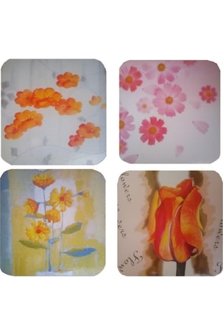 Ahşap Bardak Altlığı 4 Adet Çiçek Desen1 9x9cm Çok Renkli