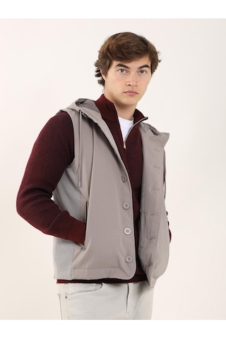 Dufy Gri Erkek Slim Fit Kapüşonlu Yelek Mont - 97135 Gri