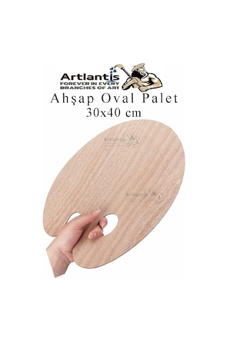 Ahşap Oval Palet Naturel 30x40 Cm 2 Adet Büyük Boy Ahşap Boya Paleti Resim Boyama Tepsisi Akrilik Guaj Karıştırıcı 30x40