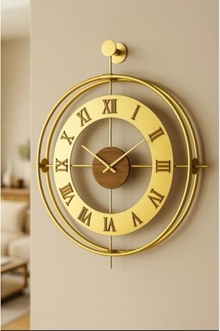 Metaquartz Aksesuar Romera Classic Exclusive Gold , Modern Dekoratif Metal Duvar Saati Gold 50 X 75 Çok Renkli