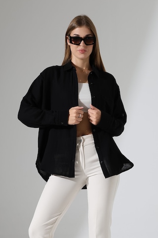 Oversize Basic Müslin Gömlek Siyah