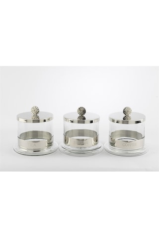 Mikasa Moor 3lü Çay Kahve Şeker Metalli Cam Kavanoz St 14x14cm Gümüş - Şeffaf