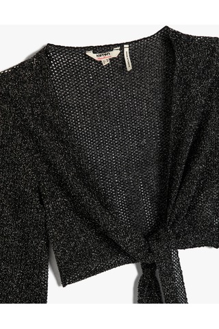 Koton Crop Bluz Simli Önden Bağlamalı İspanyol Kol Siyah 3sak90002bk 3SAK90002BK999