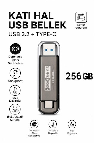 256 Gb Katı Hal Usb Bellek Usb 3.2 + Type-c Çift Girişli Taşınabilir Flash Bellek Telefonda Bilgisayara Aktarma Yüksek Hızlı Dayanıklı Ve Çok Korumalı Ssd Korumalı Darbeye Dayanıklı Anti Manyetik Gri