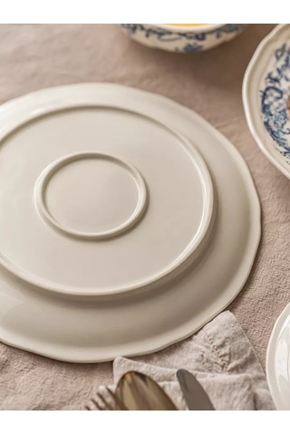 Roomi Seramik Düz Tabak 26 Cm Desenli, Vintage 202452396 Beyaz