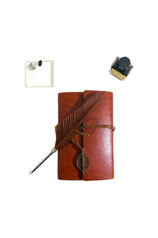 Kişiye Özel Kutulu Divit Kalem Ve Deri Kaplı Anı Defteri Kahverengi