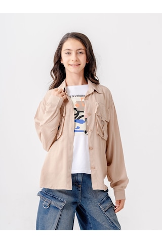 Giyicem Kız Çocuk D Tokalı Ceket T-shirt İkili Takım 1806 Bej