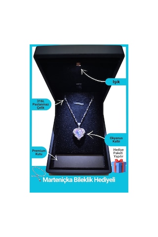 Işıklı Premium Kutuda | Zirkon Taşlı Kalp Kolye |  14 Şubat Sevgililer Günü Hediyesi |  Kadın