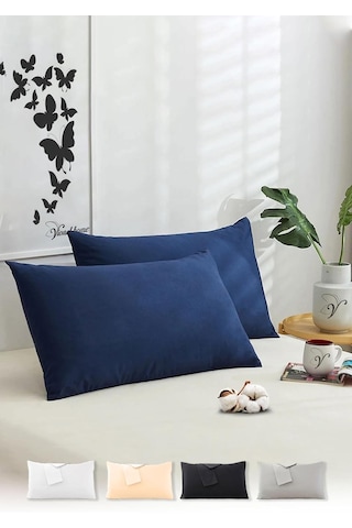 Vionel Home Pamuklu 2'li Kapaklı Yastık Kılıfı 50x70 Cm - Yumuşak Ve Nefes Alabilir Gece Mavisi Abanoz