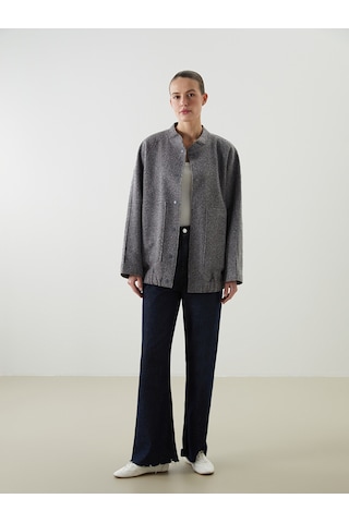 Lcwaıkıkı Classic Gri Kolej Yaka Oversize Kadın Bomber Mont