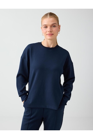 Jimmy Key Lacivert Rahat Kesim Bisiklet Yaka Modal Sweatshirt 6ww238605494