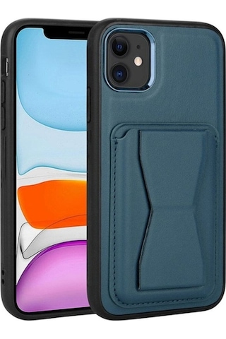Apple Uyumlu iPhone 11 Kılıf Kartlıklı Standlı Pu Deri Zore Memo Kapak Lacivert