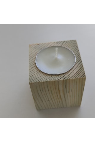 Doğal Ahşap Küp Mumluk 5 X 5 Cm Tekli Mum Dahil