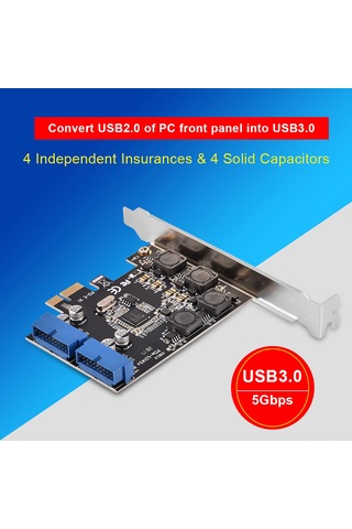 Geeroyoo Pcı-e X1'den Usb3.0'a Genişletme Kartı, 2 Adet 19/20pın Arayüzü, 4 Bağımsız Sigorta Ve Kondansatör, 5gbps Hız, 8a Güç