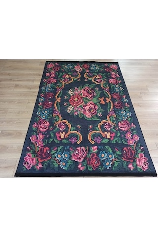 Çam Halı Gloria Td732 Siyah Karabağ Desen Dokuma Saçaklı Kilim