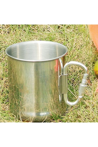 Kangvka Stainless Steel Camping Mug With Carabiner, 250ml Portable Outdoor Water Cup For Hiking, Backpack-friendly M3 METALİK
